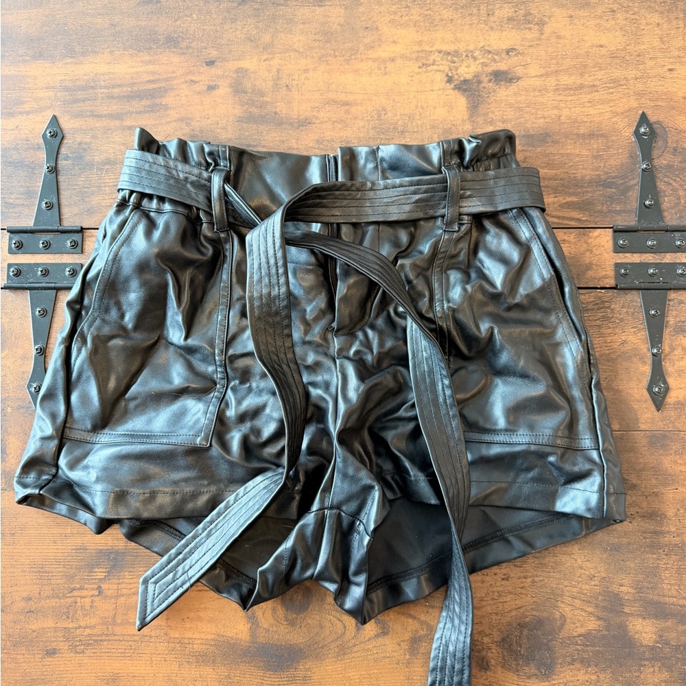 Windsor Black Faux Leather High Waist Shorts